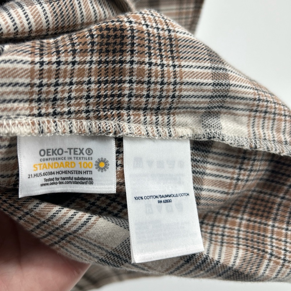Lands End Blouse Shirt Top Women’s 3X Plus Beige Plaid Flannel Cotton Button Up - Picture 4 of 13